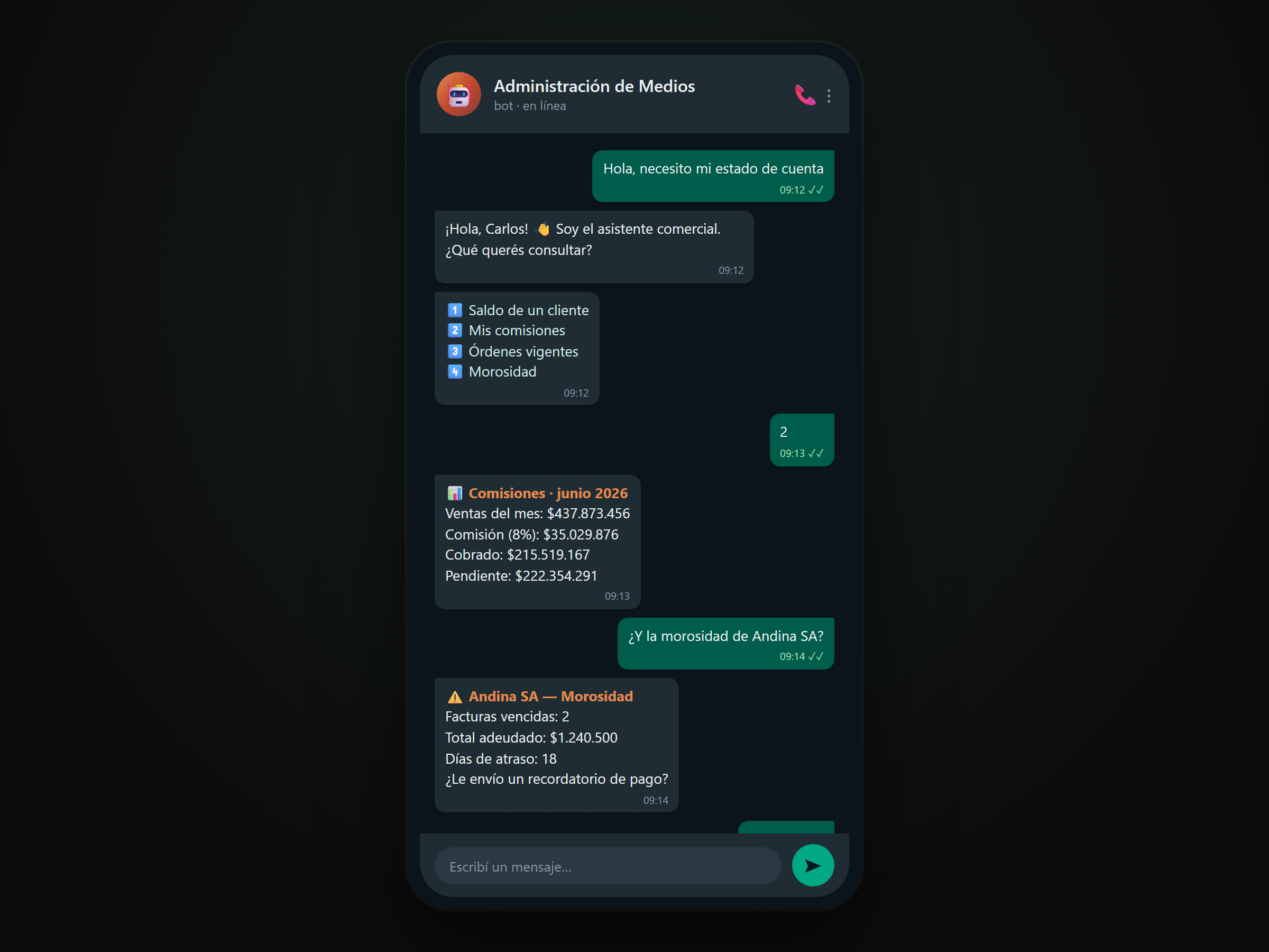Bot de WhatsApp respondiendo consultas y enviando notificaciones