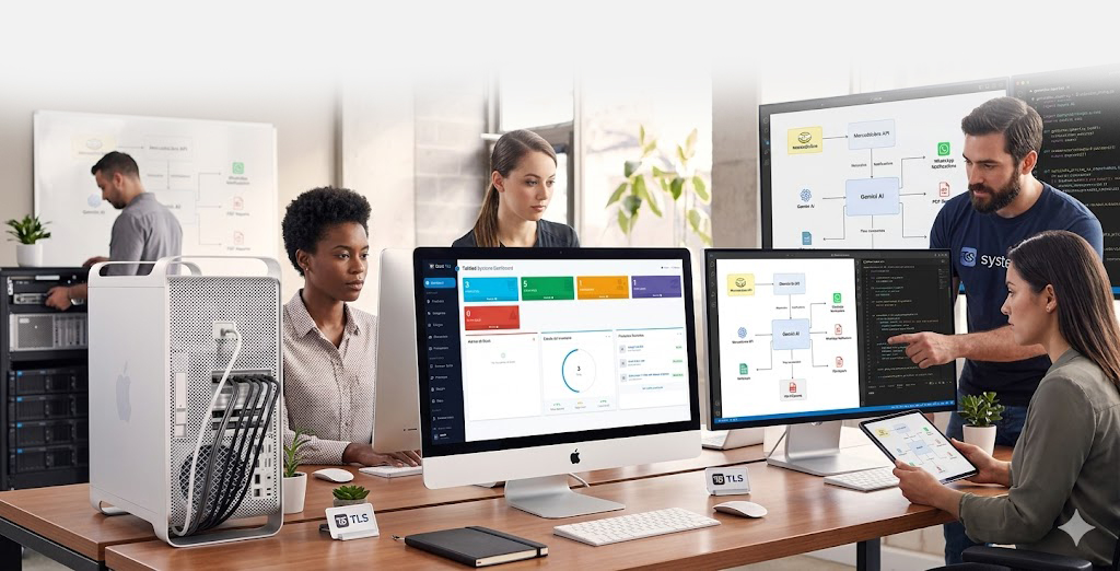 Equipo de JALsistemas trabajando con los sistemas en pantalla